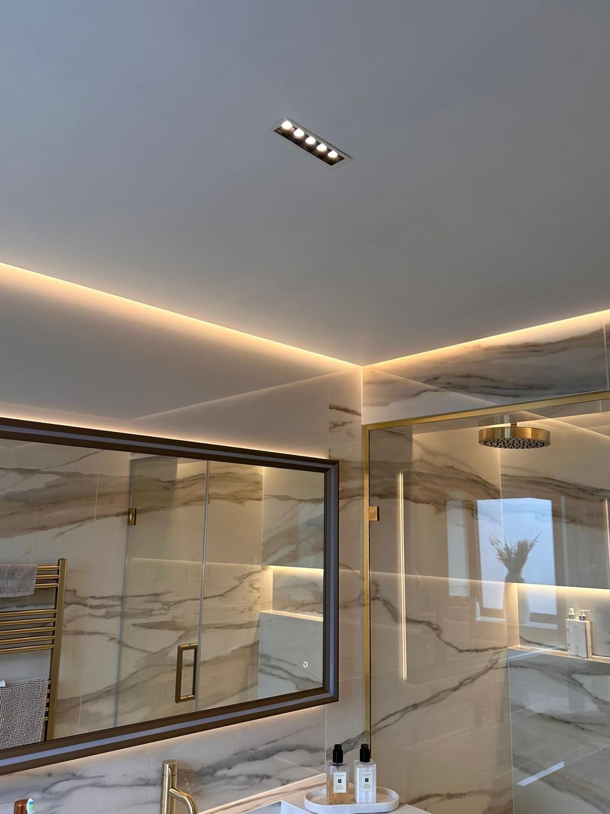 10W dimmable linear LED recessed light turned on, showcasing lighting performance