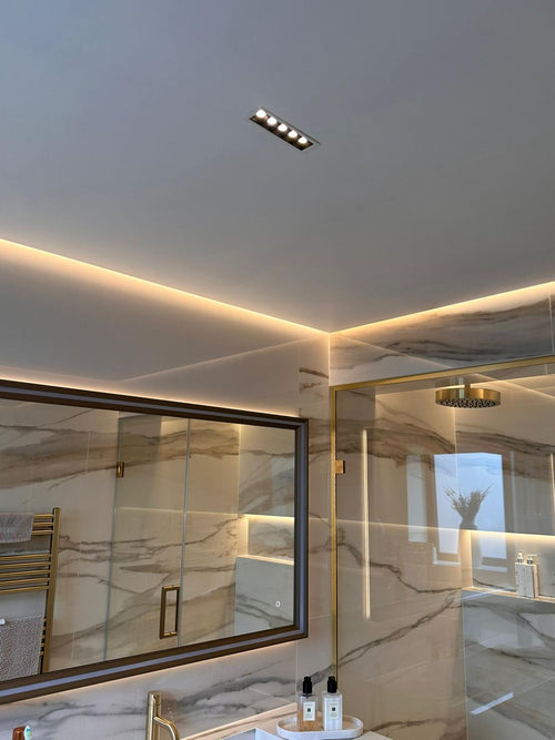 10W dimmable linear LED recessed light turned on, showcasing lighting performance